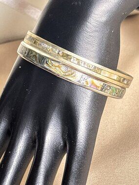 Two Silver and Abalone shell matching Bangle Bracelets A97